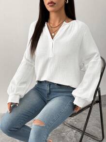 SHEIN Unity Lässiges, weites Hemd mit Laternenärmeln, minimalistischer Stil für den Herbst - Weiss - Übersicht 4