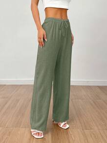 SHEIN PETITE Women's Linen High Waisted Summer Baggy Pants