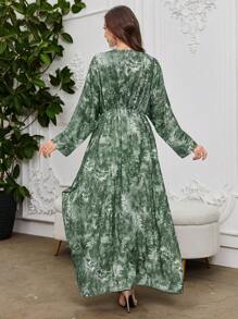 Al Najma 中东女士春夏新款宽松蝙蝠袖印花长裙，休闲长裙 - 綠色 - 查看 2