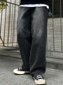 DAZY 男士宽松口袋休闲牛仔裤，简约设计 - 藍色 - 查看 7