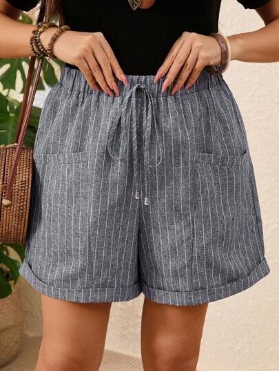 EMERY ROSE Shorts de pierna ancha a rayas con cintura anudada para mujer de talla grande, conjunto de ropa de verano para mujer, atuendo de vacaciones para mujer