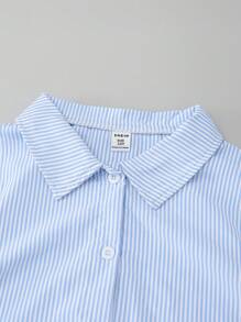 3-Piece Set: Tween Girls' Blue Striped Shirt, White Tank Top, And Loose Fit Denim Effect Print Pants Spring Summer Outfit Clothes,Holiday,Summer,Travel - Multicolor - View 4