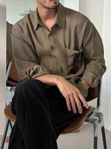 DAZY Men's Textured Fabric Loose Flowy Business Casual Shirt