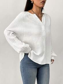 SHEIN Unity Lässiges, weites Hemd mit Laternenärmeln, minimalistischer Stil für den Herbst - Weiss - Übersicht 6
