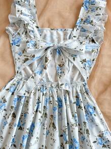 Soleia Women's Floral All Over Print Sleeveless Simple Elegant Dress - Blue - View 4