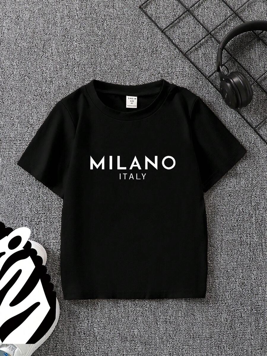 Young Boy Milano 意大利印花圆领短袖休闲 T 恤