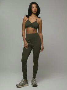 Musera Sport 接缝细节高腰紧身裤，适合板网球、网球、泡菜球健身房健身 - 軍綠色 - 查看 1