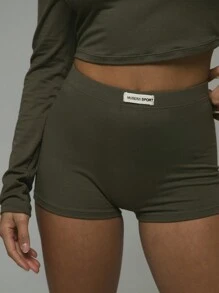 Musera Sport High Waisted Slogan Micro Shorts,Padel, Tennis, Pickleball Gym Fitness - Coffee Brown - View 6