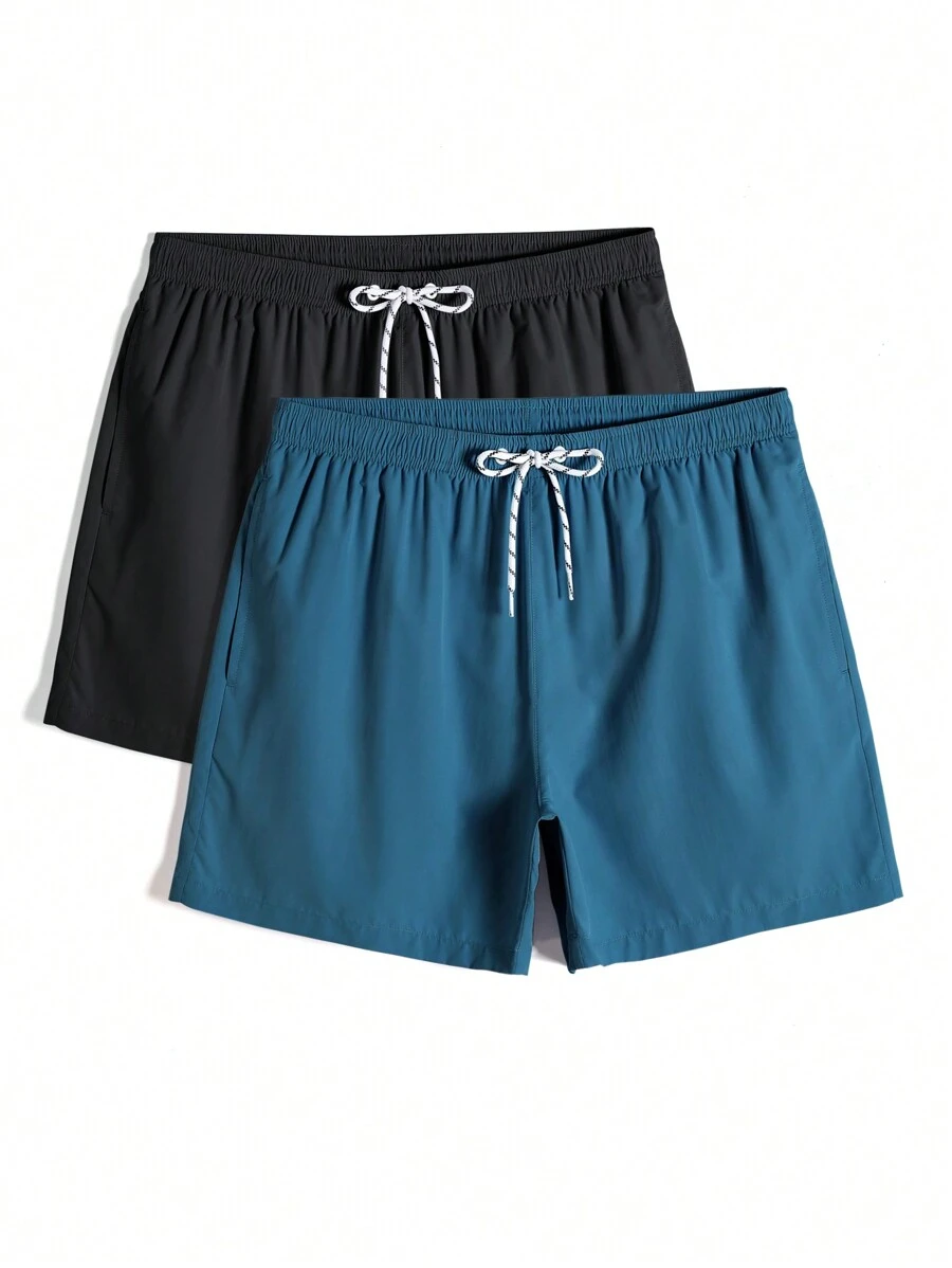 Manfinity Swimmode Men's 2pcs Swim Trunks Drawstring Waist Front Tie Pocket Solid Color Resort Casual - Multicolor - View 1