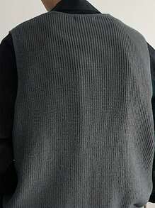 Manfinity Dauomo Men's Casual Solid Color Sleeveless Cardigan With Pockets, Suitable For Autumn - Grey - View 2