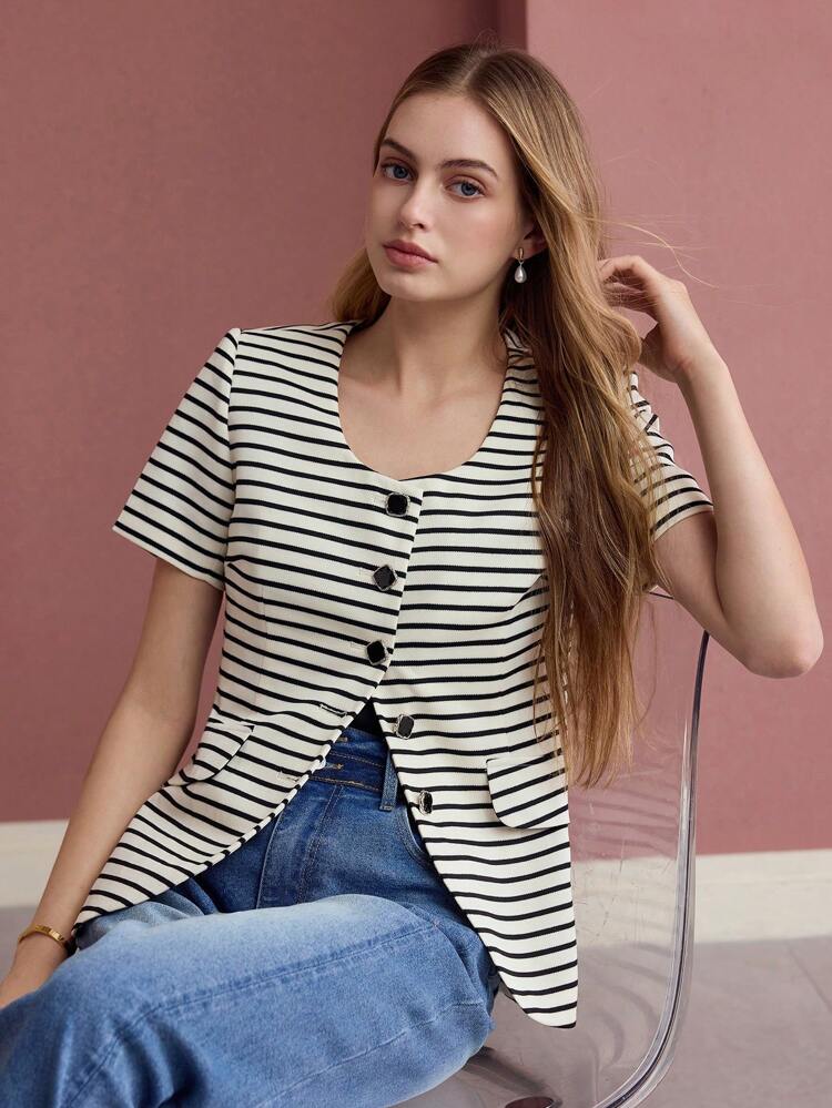 STRIPED BUTTON UP COAT