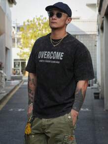 DAZY Áo thun tay ngắn cổ tròn in chữ màu đen dành cho nam, mùa hè - màu đen - Xem 1