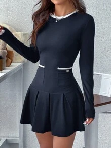 SHEIN EZwear 女士拼色迷你连衣裙，简约时尚休闲日常穿着