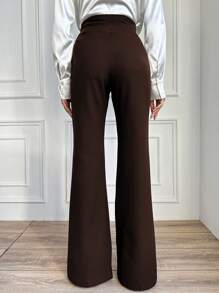 EURMUSE Women Plain Simple Straight Leg Casual Pants, Everyday Wear - Chocolate Brown - View 2