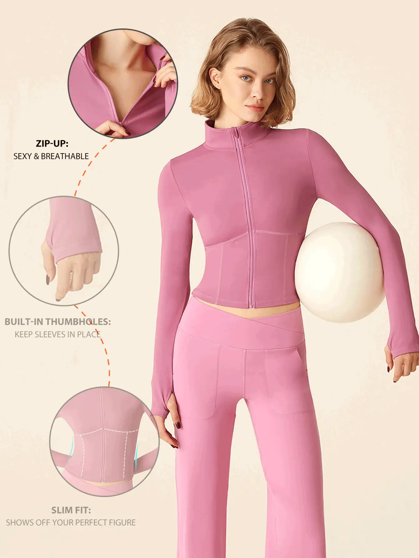 SHEIN Sports 女士运动夹克，纯色长袖拉链，合身