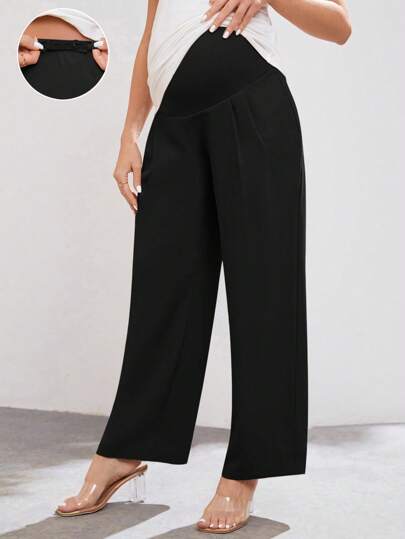 SHEIN 孕妇纯色高腰可调节简约休闲裤，日常穿着