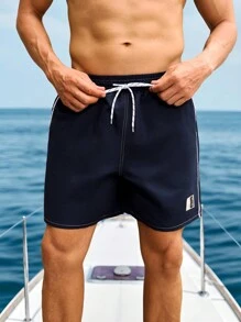 Manfinity Swimmode Pantalones cortos de playa para hombre con bloque de color, cordón ajustable y bolsillo parche