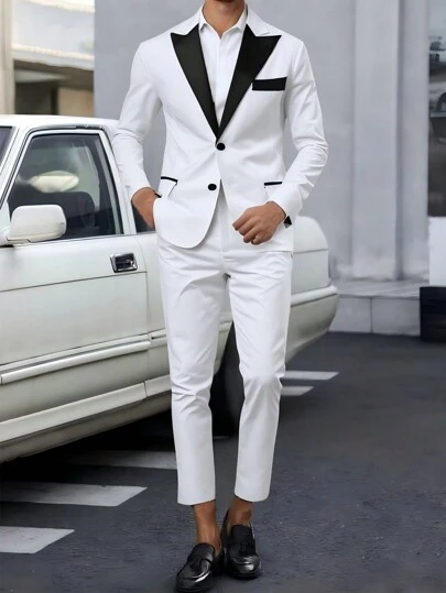 Manfinity Mode Conjunto de pantalón y camisa de manga larga con botones frontales de unicolor para hombre talla grande