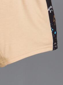 2pcs Young Boy Graffit& Digital Print Patchwork T-Shirt & Shorts Set