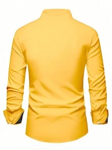 Manfinity Mode Men's Casual Colorful Ditsy Floral Button-Up Long Sleeve Shirt, Autumn, Man Yellow Shirt, Men Casual Long Sleeve Shirts