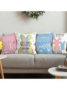 A Set Of 4 Easter Pillowcases, Machine Washable Polyester Decorative Pillowcase With Zipper, Suitable For Home, Office, Living Room Decoration - Fabric Material, No Core