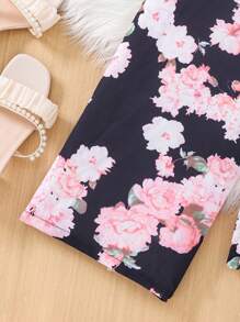 SHEIN Leap Crew Teen Girls Floral Print Cami Jumpsuit With Sleeveless Short Jacket, Elegant Outfit For Vacation And Commuting, Spring/Summer