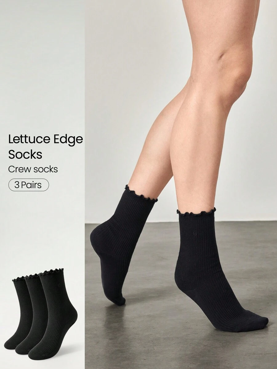 GLOWMODE Comfy Flex Seamless Toe Construction Embroidered Ruffle Socks Daily Casual - Black - View 1