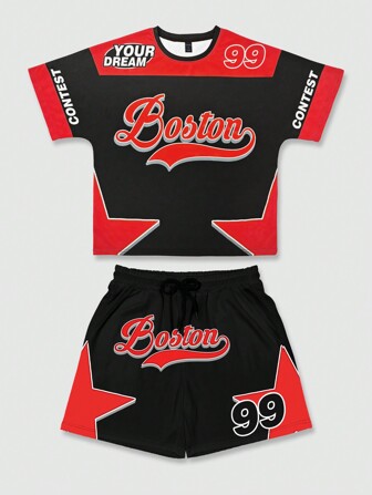 Prep 2 Stücke Herren Sport T-Shirt und Shorts Set, Lässig Alltagskleidung