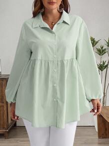 EMERY ROSE 大码冬季女式休闲条纹灯笼袖衬衫，度假风，波西米亚风，夏季女装 - 綠色 - 查看 3