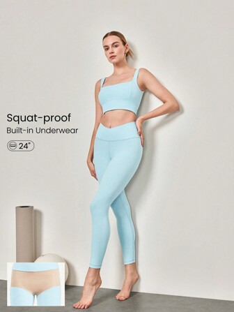 GLOWMODE 24" FeatherFit™ Crossover Leggings With Built-In Underwear Light Support Low Impact Yoga Daily Gym