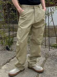 DAZY Plain Olive Green Men's Casual Baggy Cargo Pants, All Season - Army Green - View 3