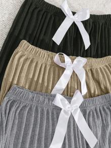 EURMUSE 3pcs Cotton Lace&Ribbon Detail Sleep Bottom Set - Multicolor - View 6