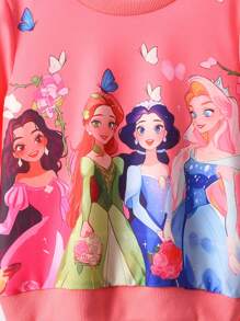 2pcs/Set Young Girls Pink Cute Cartoon Character & Butterfly Print Hoodie Sweatshirt And Pants Set, Autumn/Winter New, Versatile To Wear As Base Layer, Outer Layer Or Indoor Wear, Young Girl Outfit