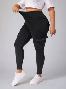 Flexra Leggings deportivos de talla grande de estilo cómodo y de punto de mezclilla