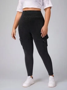 Flexra Leggings deportivos de talla grande de estilo cómodo y de punto de mezclilla