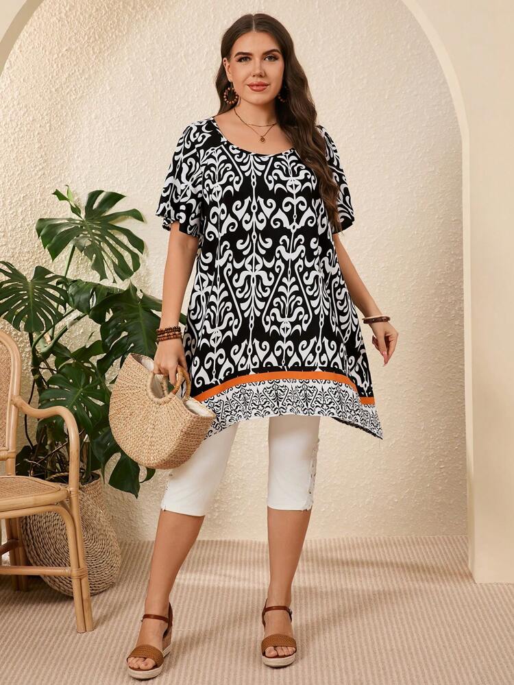 Blusa de manga corta con estampado retro bohemio de talla grande para mujer, blusa de manga corta con cuello redondo para vacaciones de mujer, blusa para el Día de San Patricio, blusa para mujer, blusa de verano para mujer, blusa de vacaciones para mujer, uso casual diario