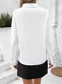SHEIN Clasi Áo cánh màu tương phản cổ vuông xếp nếp thời trang mới cho nữ - trắng - Xem 2
