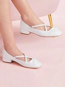 CUCCOO DOLLMOD Giày lười đế bằng trang trí nơ tối giản đa năng cho ngày lễ tình nhân của phụ nữ - trắng - Xem 4