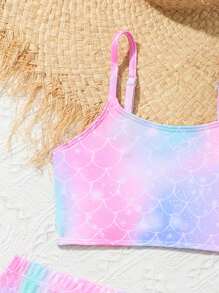 Young Girl Ombre Mermaid Scale Print Bikini Set - Multicolor - View 8