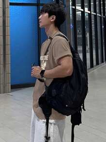 DAZY T-Shirt With Denim Pattern & Letter Print, Summer,Graphic Tees - Brown - View 2