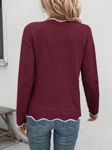 EMERY ROSE Plus Size Wave Splice V-Neck Long Sleeve Knit Sweater