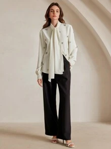 Anewsta 1 pieza Blusa elegante de mujer con diamantes de imitación, diseñada a mano, atuendo primaveral para mujer