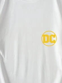 SUPERMAN X SHEIN Męska luźna koszulka z krótkim rękawem i okrągłym dekoltem z motywem kreskówek i liter, lato - Biały - Zobacz 4