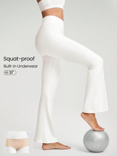 GLOWMODE Pantalones ajustados cruzados de 31" FeatherFit™ con pierna acampanada con pantalones cortos incorporados, ideal para yoga diario de bajo impacto