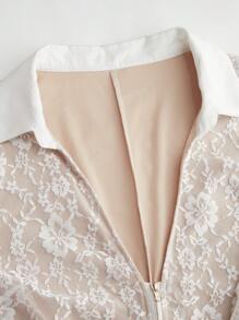Celure Vestido con cuello en V de encaje y cremallera delantera con abertura alta para mujer de talla grande