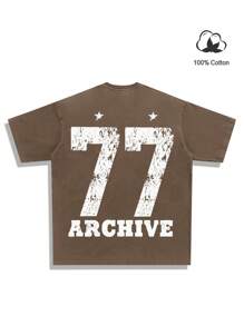 Manfinity EMRG Men's Round Neck Short Sleeve Numeric Print Simple Top, Casual Everyday Wear - Coffee Brown - View 4