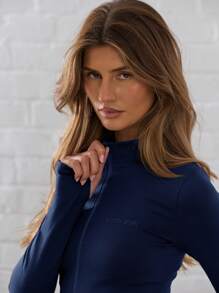 Musera Sport 无缝拉链长袖拇指细节运动夹克，仅适合板网球、网球、匹克球健身房健身