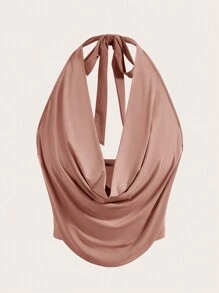 SHEIN Privé 女士纯色垂坠领性感吊带背心 - 粉色 - 查看 1