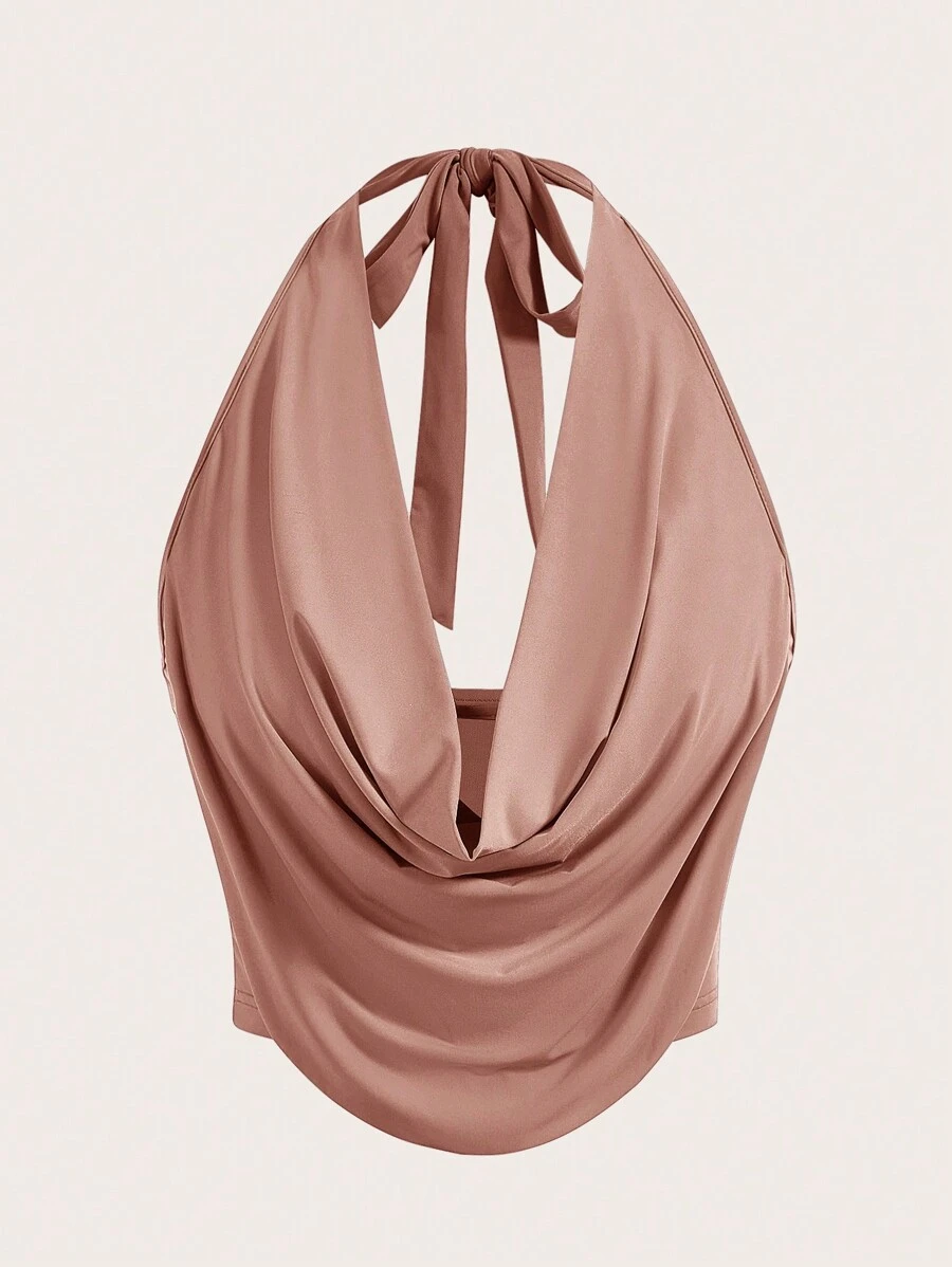 SHEIN Privé 女士纯色垂坠领性感吊带背心 - 粉色 - 查看 1