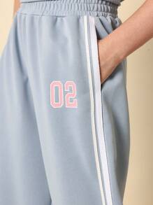 SUMWON Dance Squad Two-Piece Set Varsity Style Crop Top Wide Leg Pants Athleisure Workout Training Performance Practice Wear Youth Teen - Blue - View 7